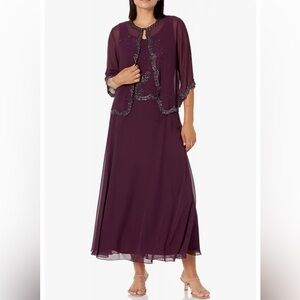 NEW J Kara Womens Beaded Jacket Dress Wine 1715WN Size 12 NWT